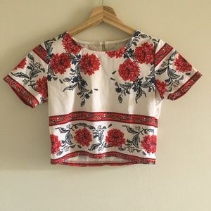 Thrifted Rose Pattern Crop Top